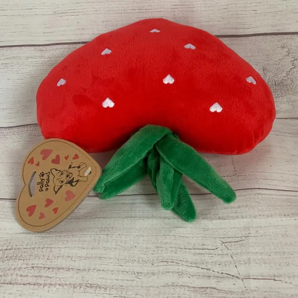 Pally Paws Red Heart Shaped Strawberry Plush Dog Toy with Embroidered Hearts 10